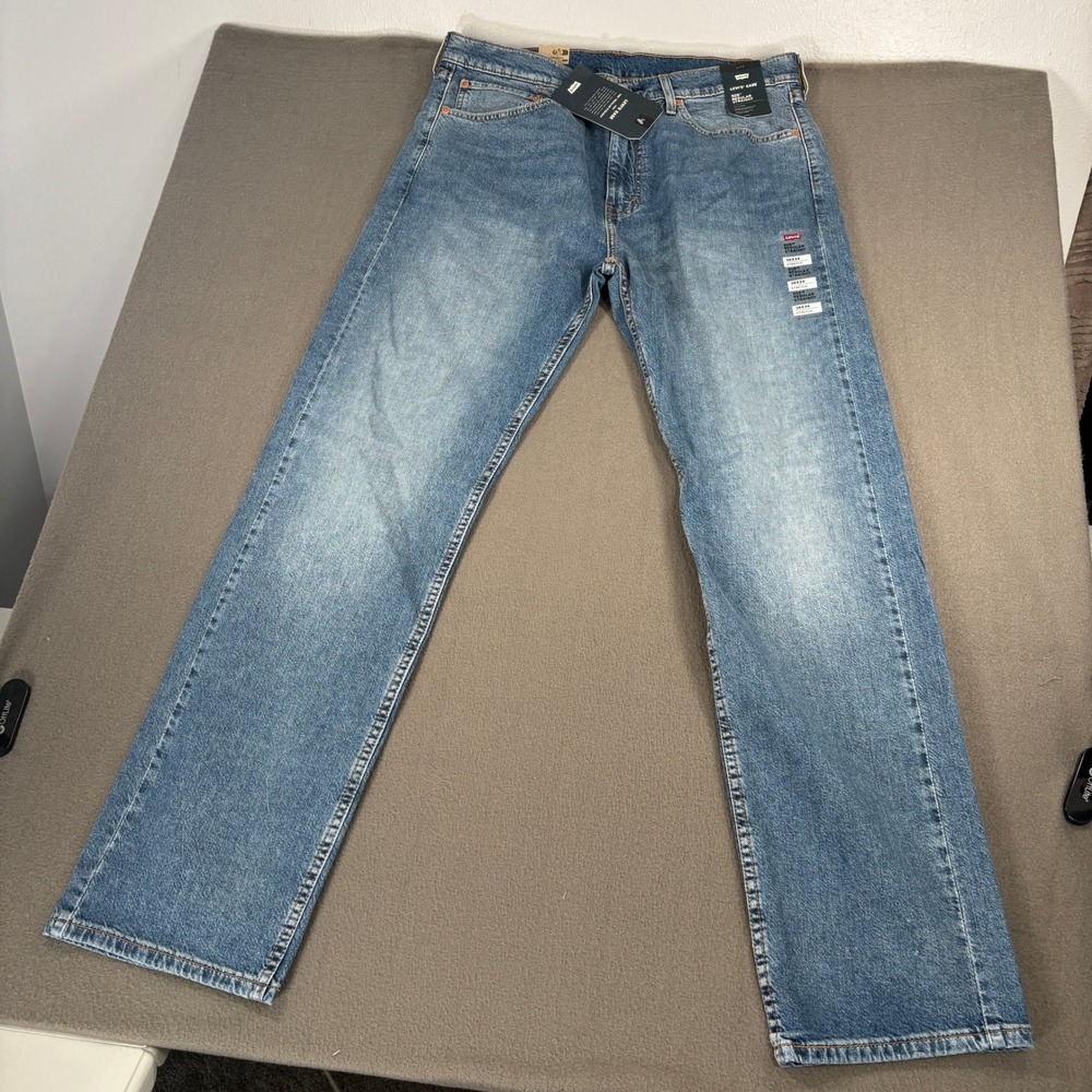 Levi's 505 Regular Straight Jeans Mens 36x34 Blue Medium Wash Stretch 00505-2443
